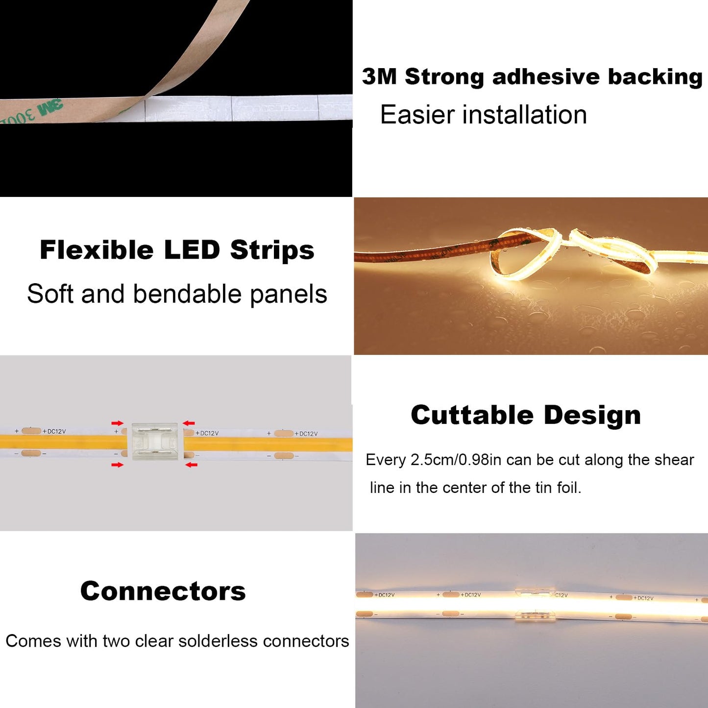TOPAI 24V COB LED Strip Warm White 3000K Outdoor Waterproof 16.4ft Super Bright 4000Lm CRI>90 Self Adhesive Uniform Dotless 480LEDs/M Cuttable