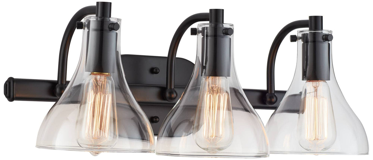 Possini Euro Design Sorren Industrial Modern Wall Light Black Metal Hardwired 20 1/2" 3-Light Fixture Curving Clear Glass Shade for Bedroom Bedside