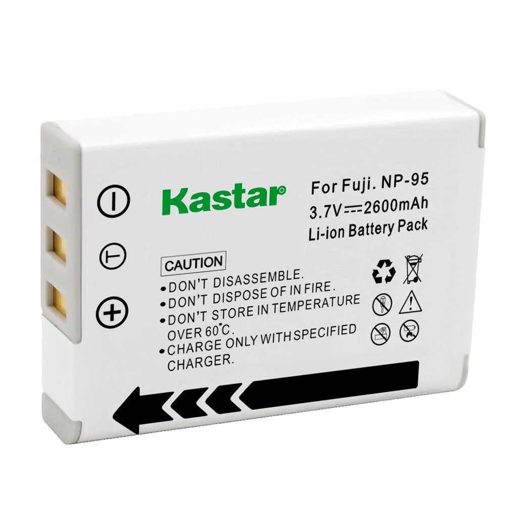 Kastar Fast Charger + Battery (2-Pack) for Fujifilm NP-95 & Finepix F30, Finepix F31FD, Finepix Real 3D W1, Finepix X30, Finepix X100, Finepix X100T
