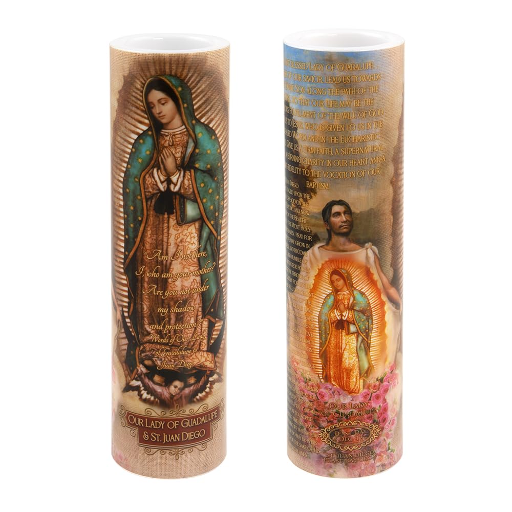 THE SAINTS COLLECTION Our Lady of Guadulpe with Juan Diego, LED Flameless Devotional Prayer Candle