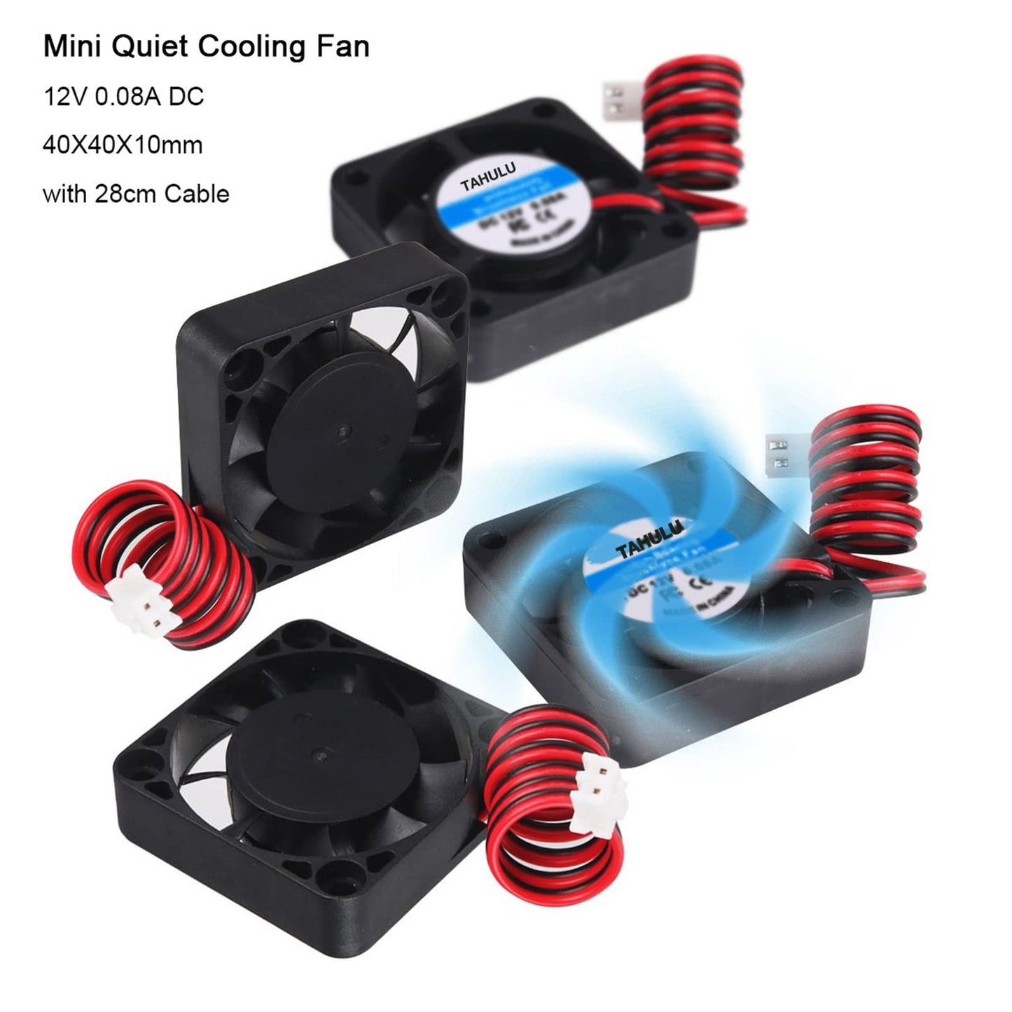 4pcs 3D Printer Fan 12V, 40mm 12 Volt Fan 0.08A DC Mini Quiet Cooling Fan 40X40X10mm Cable for 3D Printer, DVR and Other Small App liances Series