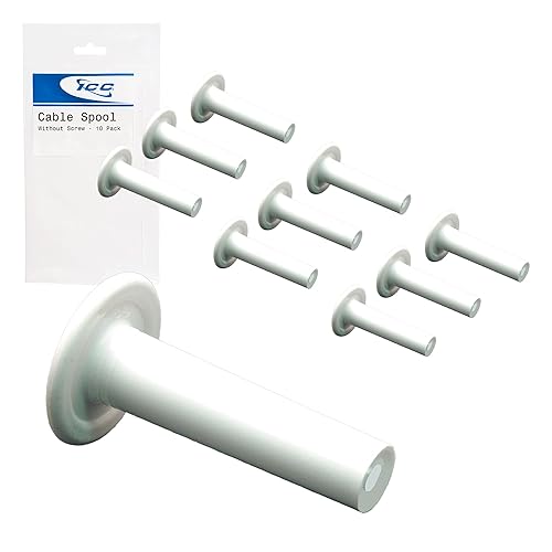 ICC Cable Spool Without Screw, Wall-Mount Cable Organizer, 10-Pack, Durable Plastic - ICACSWDS10