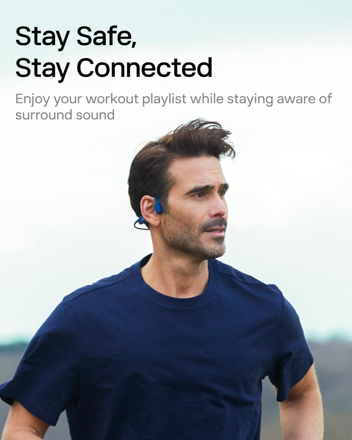 SHOKZ OpenRun Bone Conduction Bluetooth Headphones, Blue, USB-C Charging
