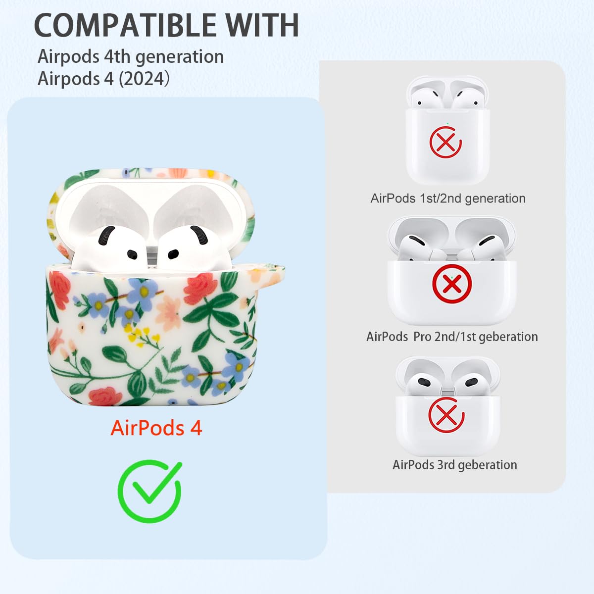 PowerDriver Case Compatible with AirPods 4 Case,Soft Silicone Cover with Bracelet Lanyard and Keychain, Cute Wireless Charging Protective Case