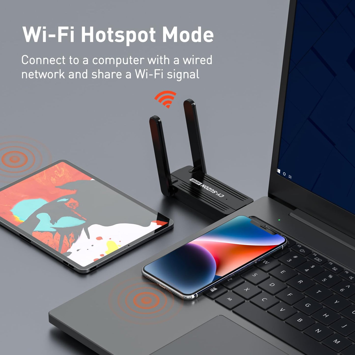 CY-SUZON WiFi Adapter for Desktop PC, AX900 USB WiFi 6 Adapter with 5GHz/2.4GHz Dual Band, OFDMA, MU-MIMO, WPA3,Bulit-in Driver for Windows 10/11