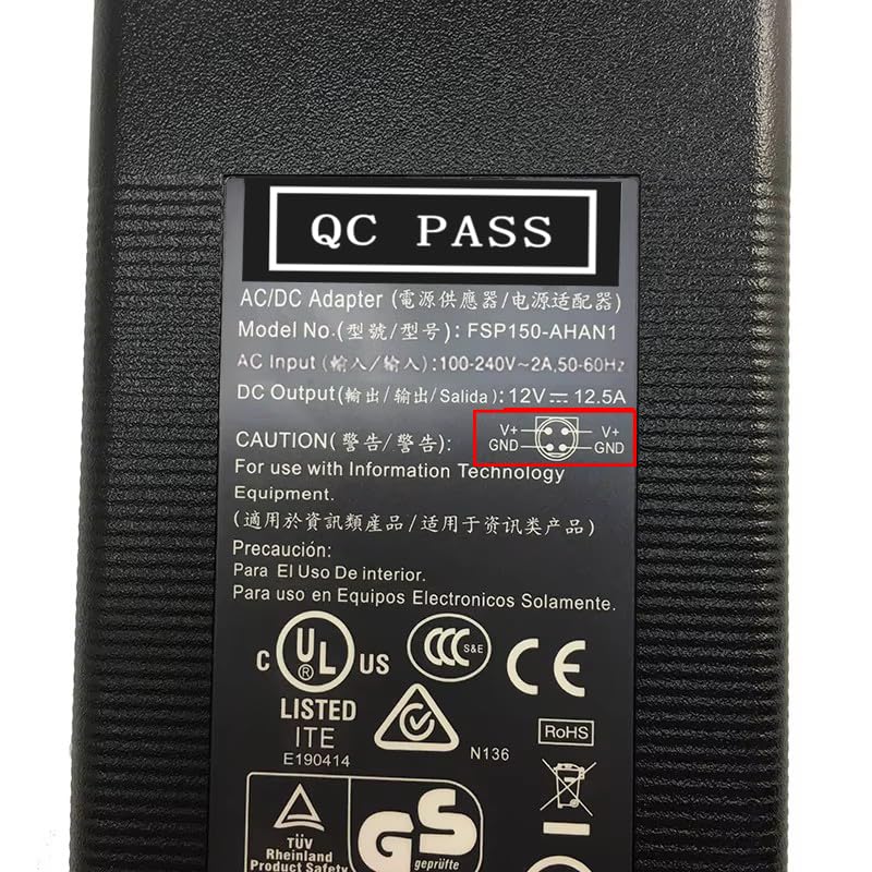 OKSuport 12V 12.5A 150W AC Adapter Charger for FSP FSP150-AHAN1 Power Supply QNAP TS-409 TS-410 TS-412 FSP135-AHAN1 EA11351A-120 Power Cord, AD065G2Uz