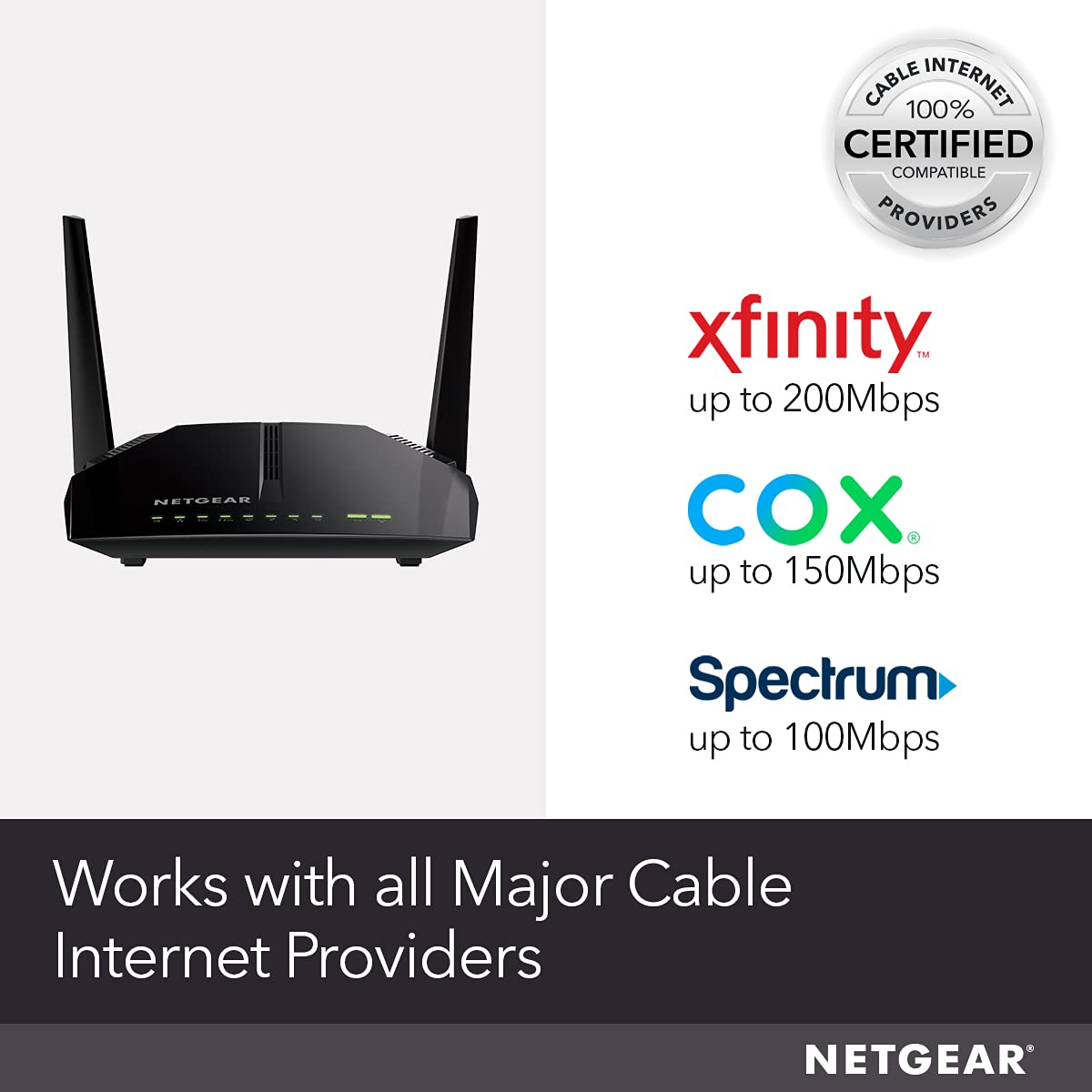 NETGEAR Cable Modem WiFi Router Combo C6220 - Compatible with All Cable Providers Including Xfinity by Comcast, Spectrum, Cox | for Cable Plans Up