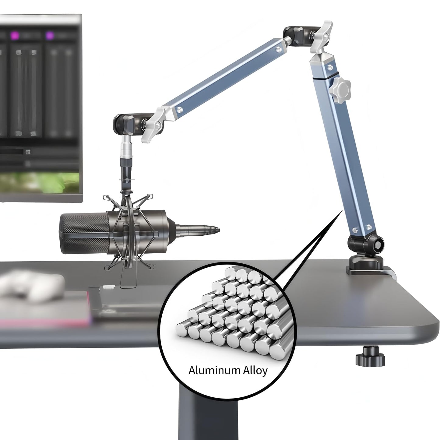 Microphone Boom Arm 360° Rotatable Foldable Adjustable Desk Mic Stand Desk Mount Sturdy Aluminum Alloy for Podcast Video Gaming Meeting Studio
