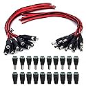 (Real 18AWG 43x2pcs Copper Strands) 10 Pairs DC Power Pigtail Cables Wire 12V 5A Male & Female + 10 Pairs DC Power Jack Plug Adapter Connectors