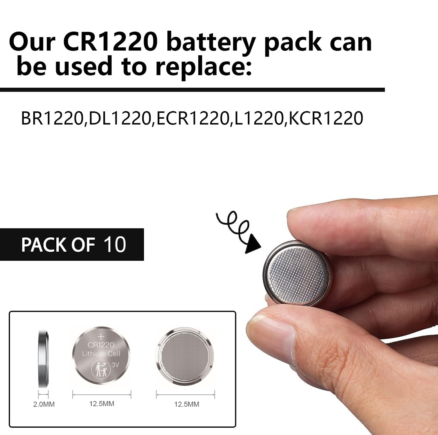 JOXIYECLTL CR1220 Battery 3v Lithium CR 1220 Button Cell Battery(10 Pack)