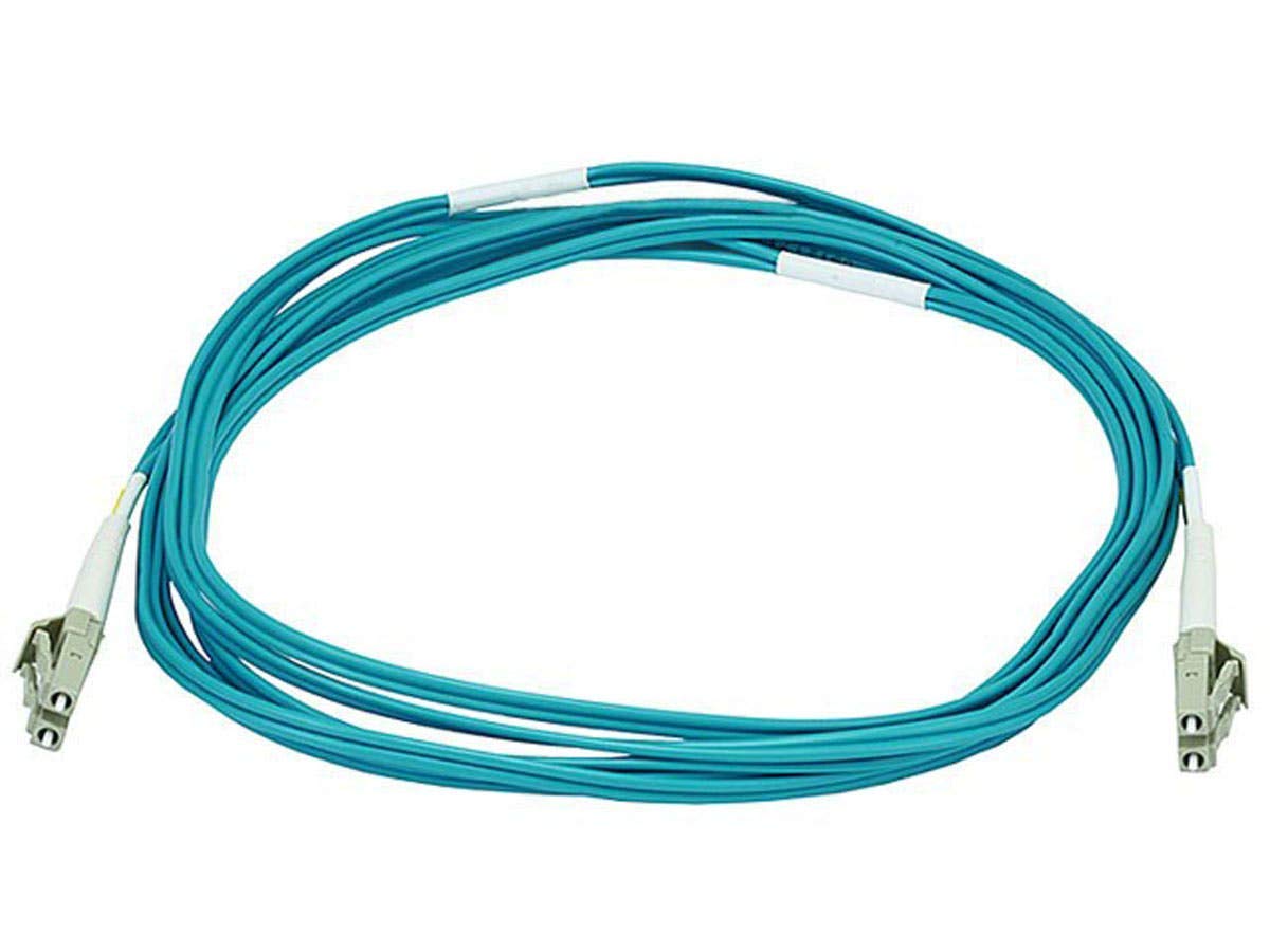 Monoprice Fiber Optic Cable - LC to LC, OM3, 50/125 Type, Multi Mode, 10Gb, Duplex, 2mm Cable Diameter, 3 Meter, Aqua