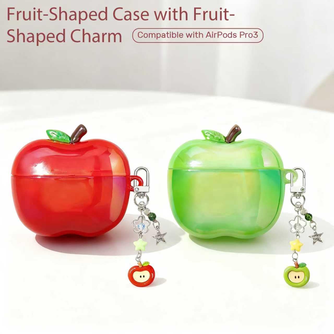 YcaeyLnaR Fruit-Shaped Case with Fruit-Shaped Charm Compatible with AirPods Pro3 - Protective Cover in Fruit Design (Red)
