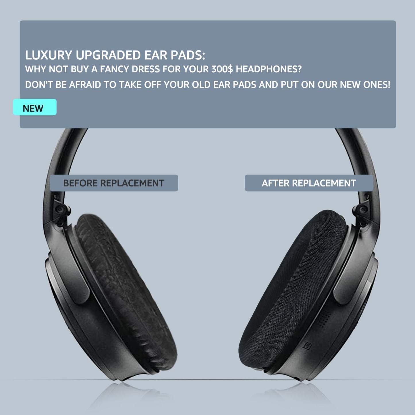 Wzsipod Cooling Gel Fabric Replacement Ear Pads for Bose QuietComfort 35 / QC35 II - Memory Foam Ear Cushions, Compatible with QC45 QC25 QC15 AE2