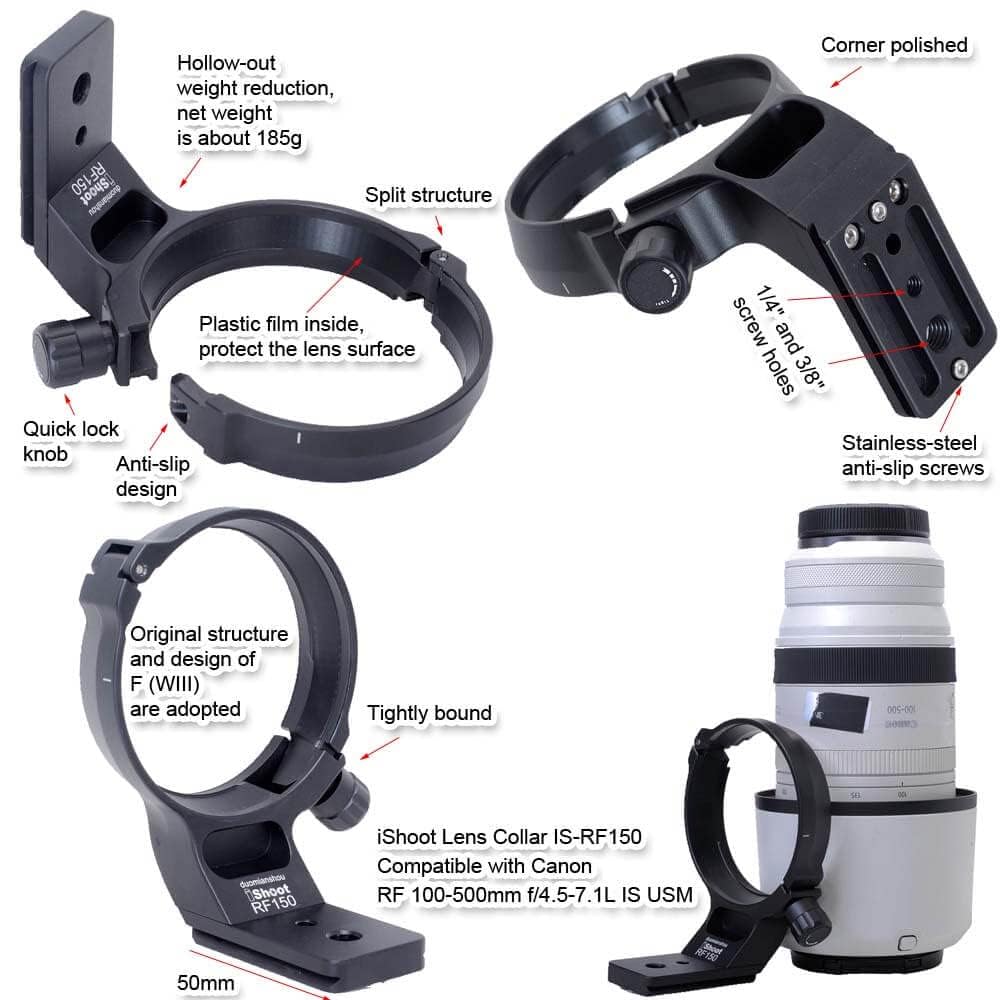 Metal Tripod Mount Ring Lens Collar Compatible with Canon RF 100-500mm f/4.5-7.1L is USM, Lens Support Holder Bracket Bottom is Arca-Swiss Fit Quick