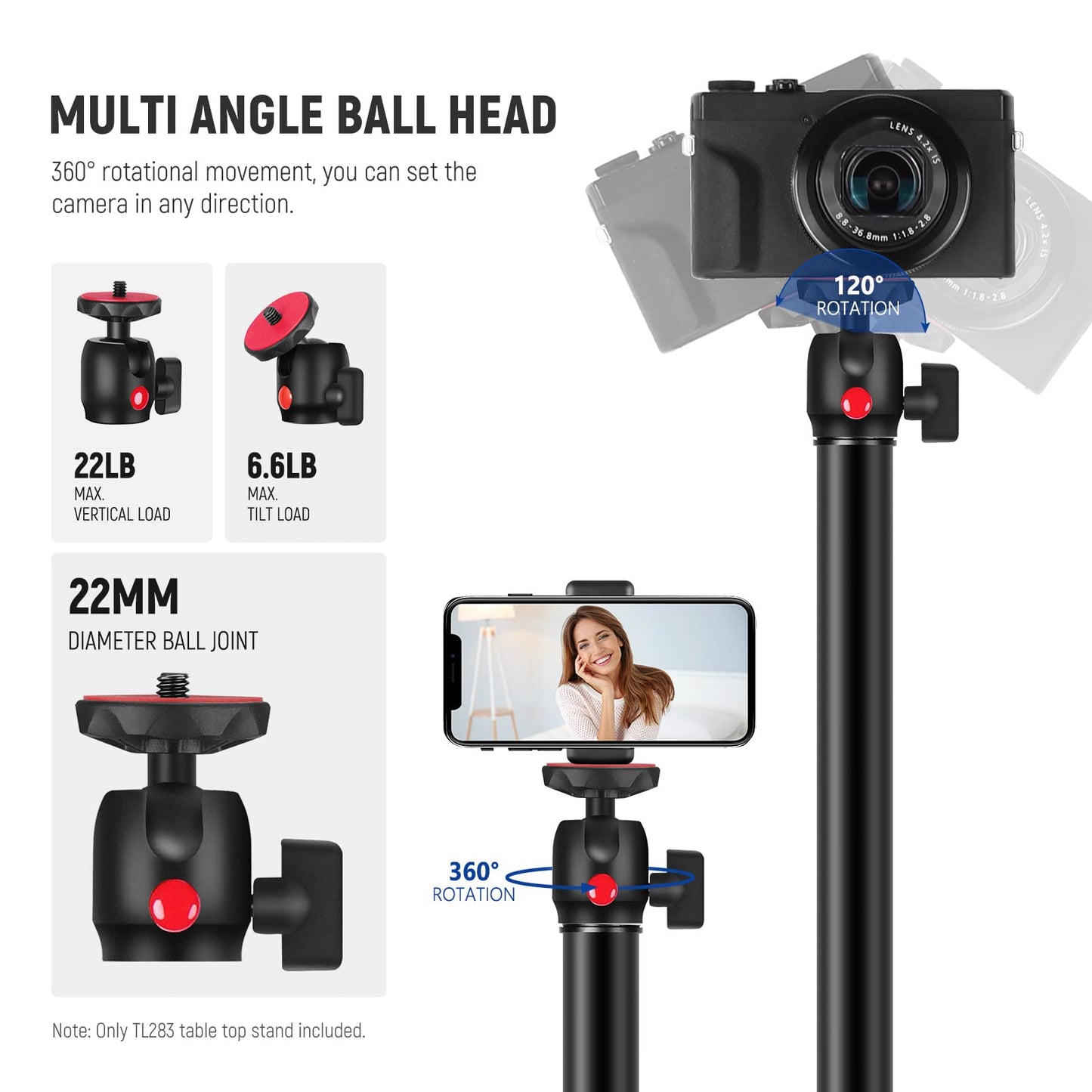 NEEWER Extendable Camera Desk Mount with Ball Head, 17"-40" Adjustable Table Light Stand with 1/4" Screw & C Clamp for DSLR Camera, Ring Light, Live