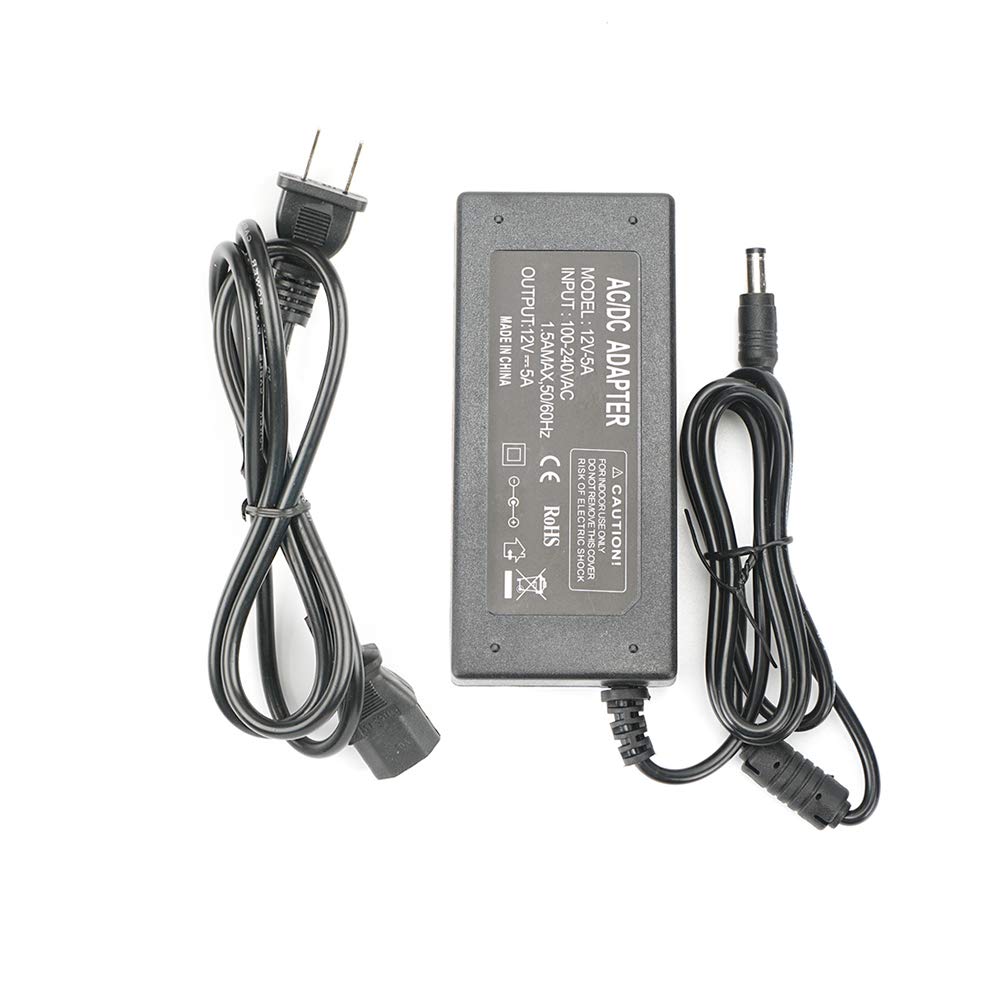 12V 5A Power Supply Adapter, AC100-240V to DC12V Converter Transformer with 5.5x2.5mm DC Output Jack for LED Strip Light,Wireless Router,ADSL…