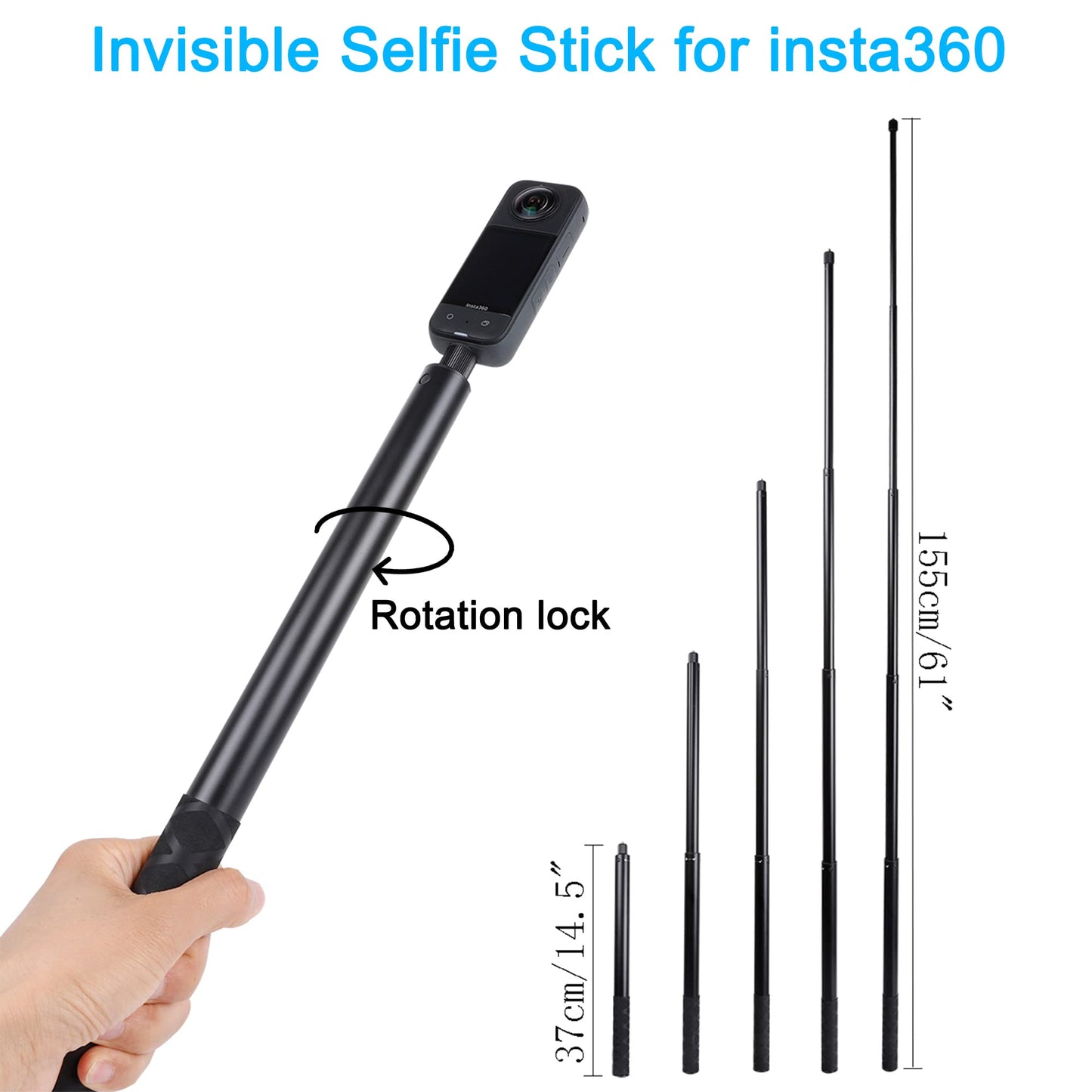PellKing Motorcycle Bike Handlebar Clamp Mount and 61" Invisible Selfie Stick for Insta360 X5 X4 X3 X2 X ONE RS R GO 3 DJI OSMO 360 GoPro MAX 2 Camera