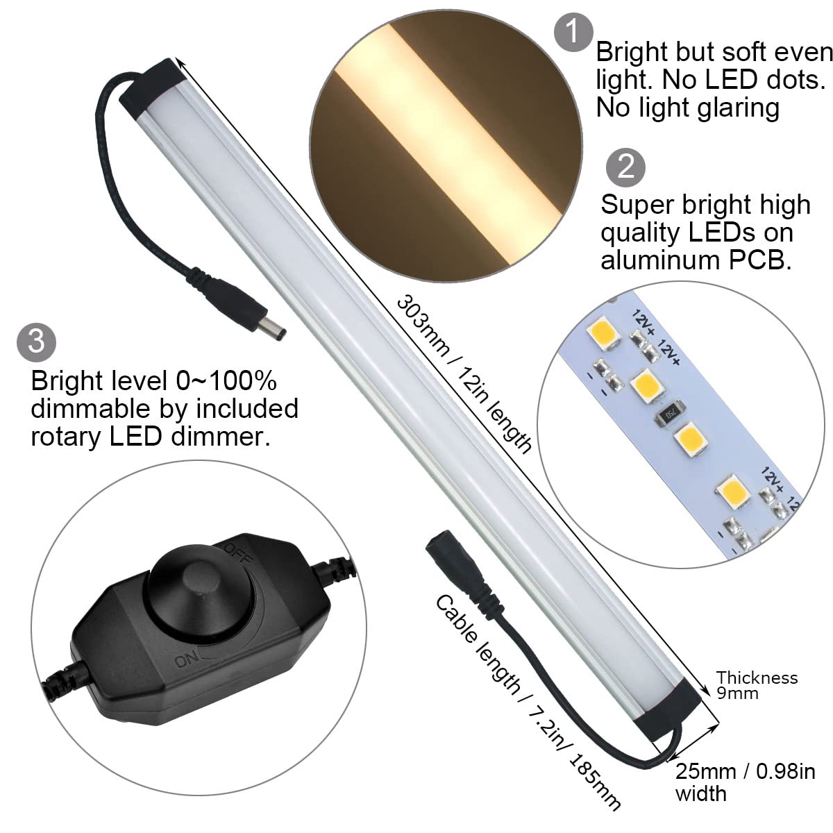 Under Cabinet LED Lighting Kit Plug in or Hardwired, 6 pcs 12 Inches Light Strips, 2000 Lumen, Super Bright, for Kitchen Counter, Closet, Shelf