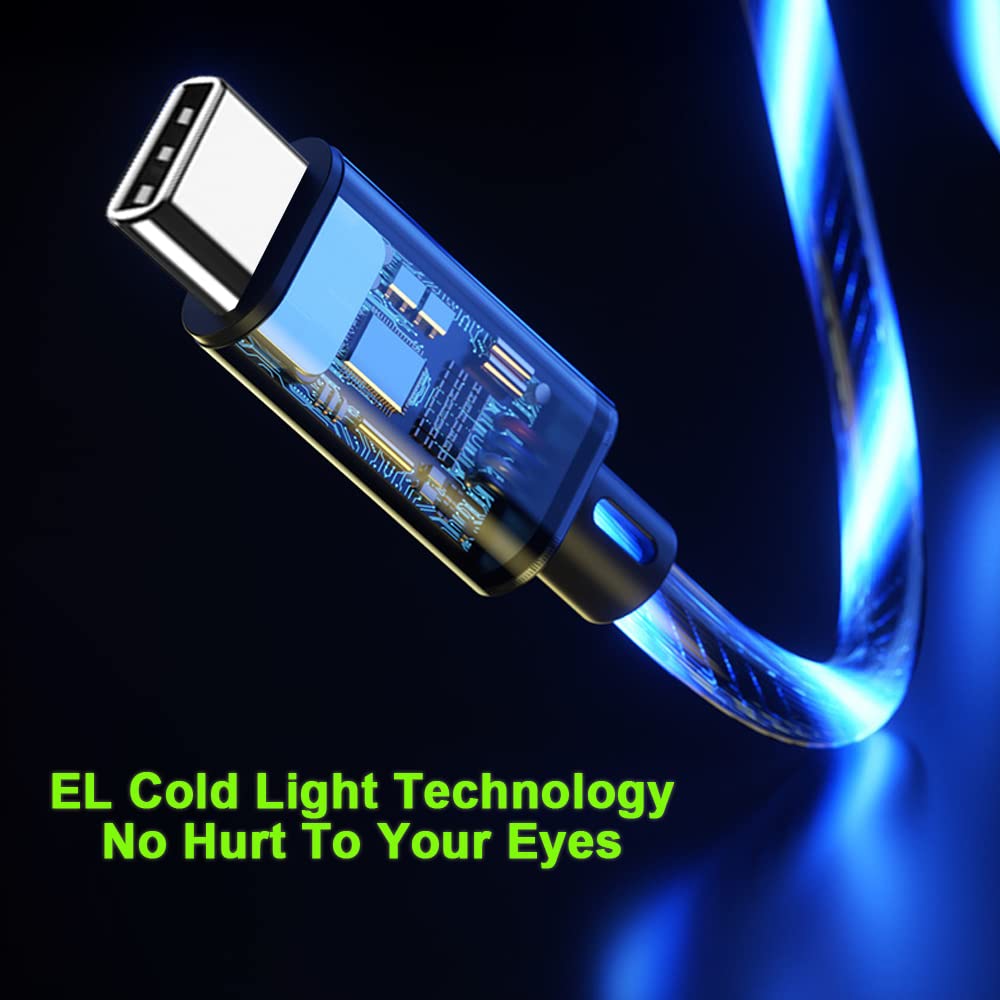 IHAO USB Type C to Type C PD 60W Fast Charging Cable Phone Charger High Data Speed Cool Light Up LED Current Flowing for All USB C Device-Blue/39