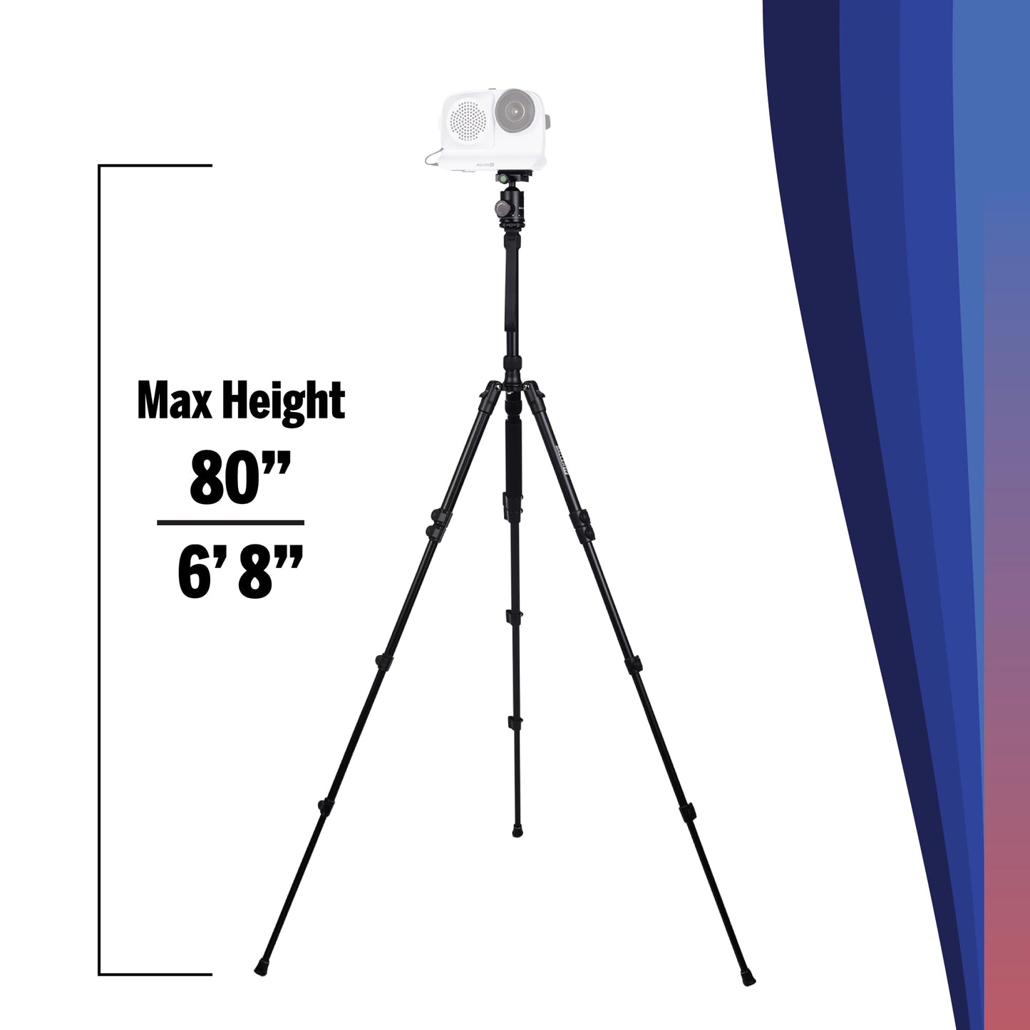 Ultra Portable 80” Aluminum Tripod Stand - Official BallerCam Accessory, Lightweight 5-Section Travel Tripod with Ball Head, Folds to 16.5”, Max Load
