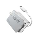 VIGOUC USB C Retractable Fast Charger, PD 35W Dual Port, Wall Adapter Foldable US Plug, Type C Lightning Cable, Compact GaN Charging Block for iPhone