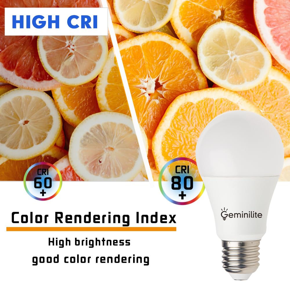 Geminilite 100W Equivalent A19 LED Light Bulbs, 5000K Daylight White, 6Pack