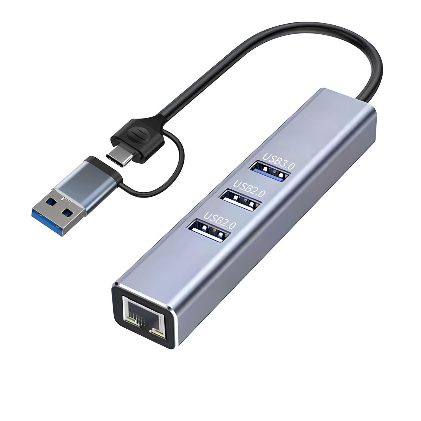 Hopjuery USB to Ethernet Adapter, 3-Port USB 3.0 Hub with RJ45 10/100 Ethernet Adapter(2X USB2.0 and 2xUSB3.0) Aluminum Network, Compatible with iMac