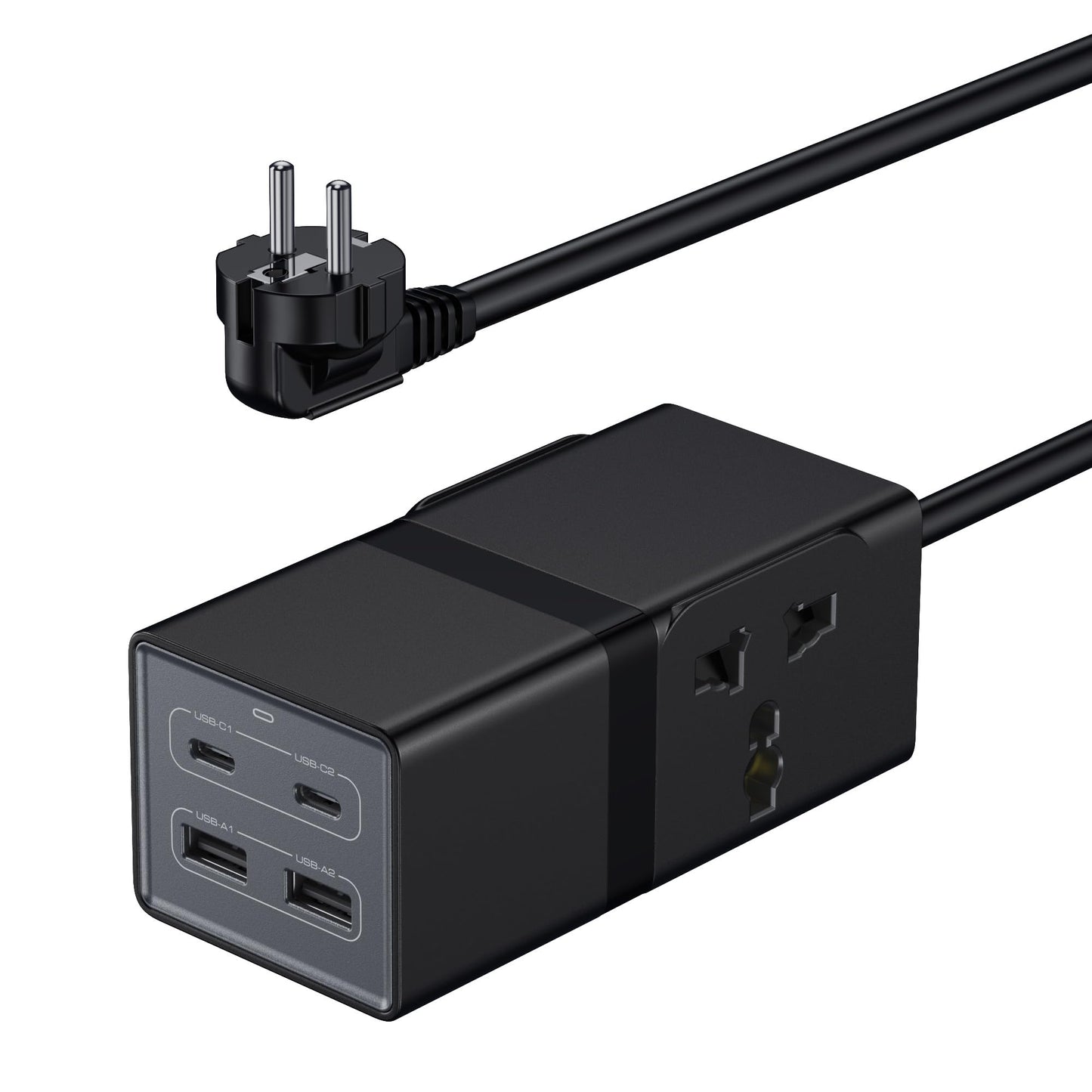 European Travel Plug Adapter, VatFott 65W GaN Fast Charger 6-in-1 Power Strip with 2 International Outlets, 2 USB C, 2 USB Ports,6ft Extension Cord