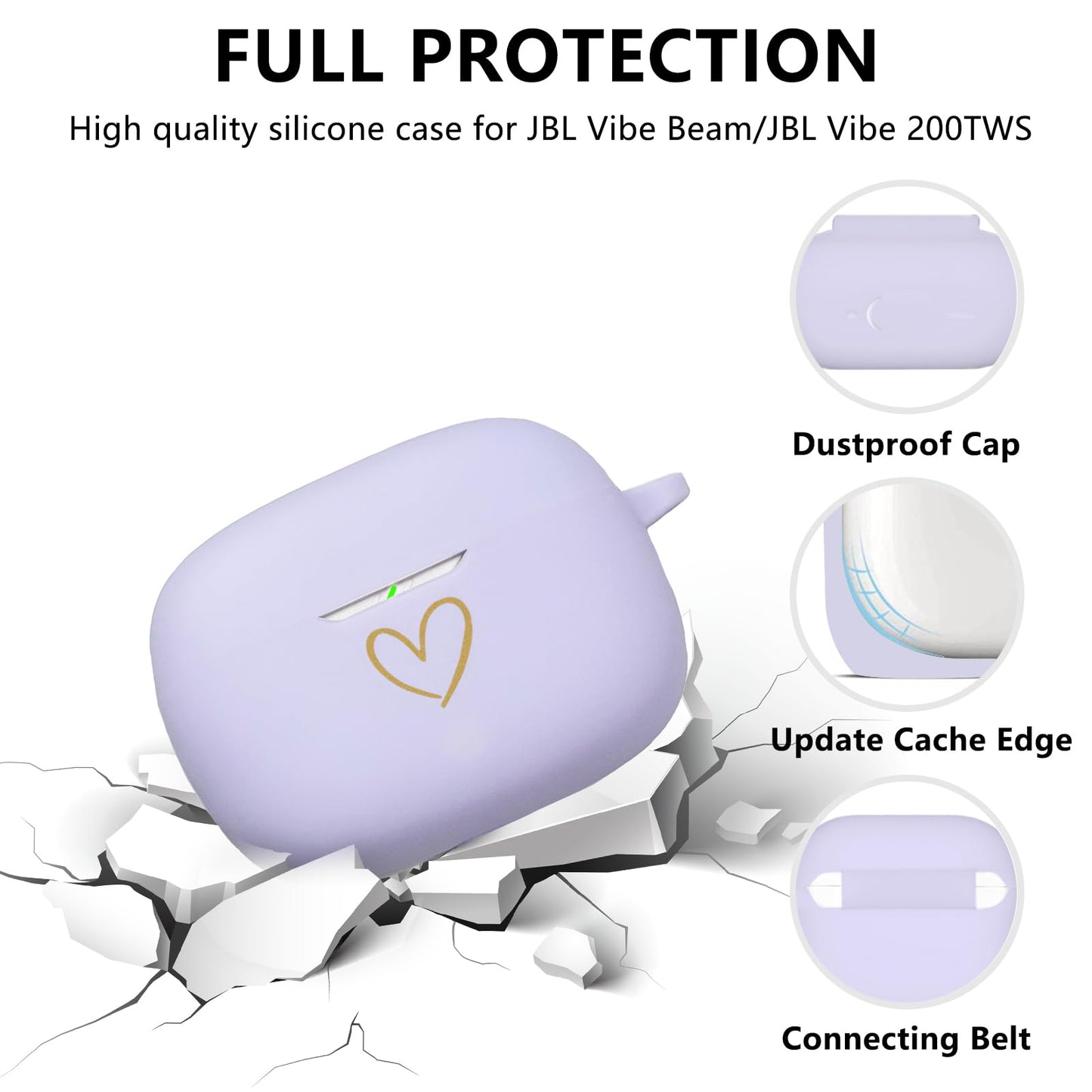 AIIEKZ Compatible with JBL Vibe 200TWS/JBL Vibe Beam Case Cover, Soft Silicone Case with Gold Heart Pattern for JBL Vibe Beam 2 (2025) Case with Cute