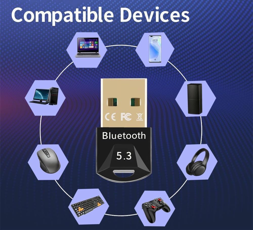 Bluetooth 5.3 Adapter, Bluetooth Stick for Windows 11/10/8,1/7, USB EDR Dongle for PC, Laptop, Desktop