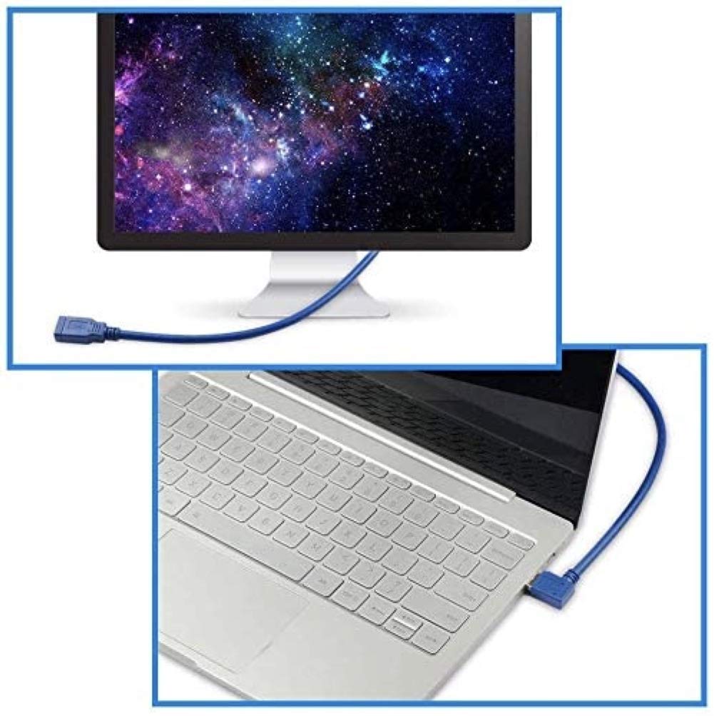 USB 3.0 Extension Cable 1FT 2 Pack 90 Degree Left & Right Angle USB Adapter Male to Female Short USB3 Cables Up & Down for Laptop TV USB Disk Mouse