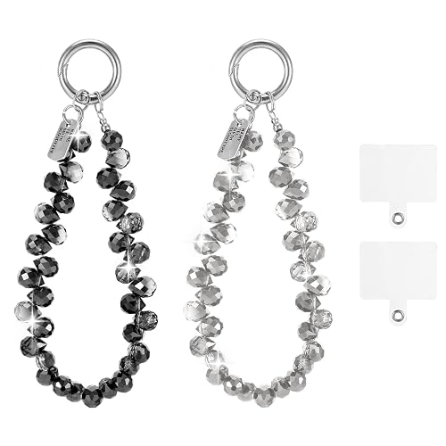 Qiuruoo 2 Pcs Beaded Phone Wrist Strap for Women?Sparkling Phone Bracelet Strap for Hanging, Decorative, Easy to Carry, Suitable for Gifts to Family