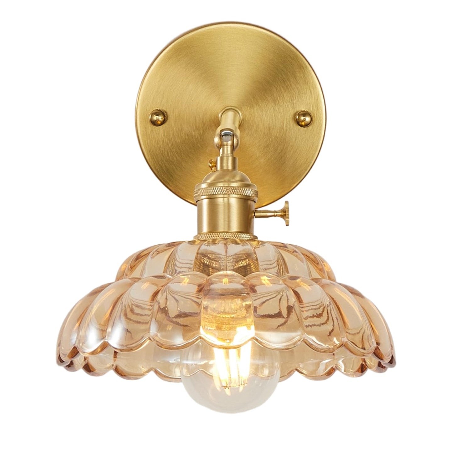 YJQHXY Industrial Style Amber Glass Wall Lights Bedside Lamp with Brass Socket Compatible with E26/E27 Bulbs 110V/120V Hardwired Wall Sconce