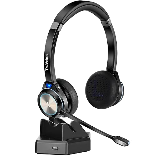 TruVoice BT65 Wireless USB Headset with Hi-Fi Audio and Noise Canceling Microphone - v5.2 Bluetooth Fast Charging Base and 15hr Talk time - Multi…