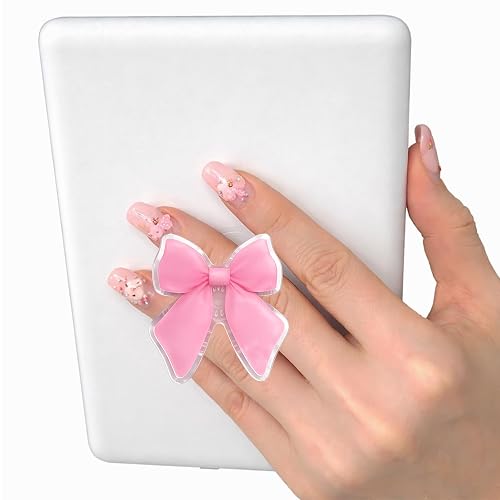 Cute Pink Bow Kindle Grip, for with Kindle E-Readers, iPhones and Smartphones,Rotating Folding Elastic Base, A Gift for Book Lover