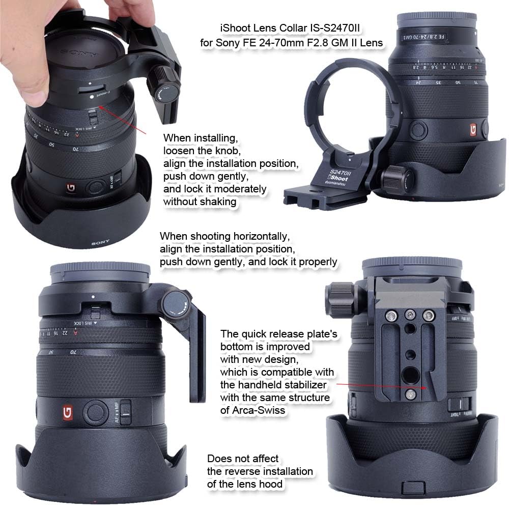iShoot Lens Collar Tripod Mount Ring Compatible with Sony FE 16-35mm F2.8 GM II, FE 20-70mm F4 G, FE 24-70mm f/2.8 GM II, Support Compatible