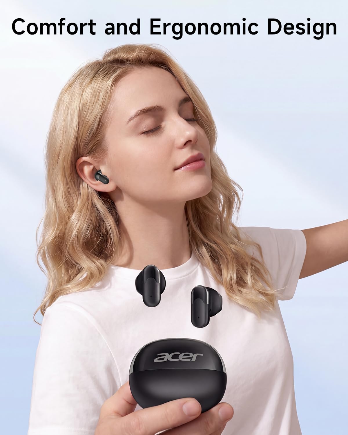 Acer Wireless Earbuds, Bluetooth 6.0 Headphones with 35H Playtime, 0.12oz Ultra-Light Ear Buds, 13mm Driver for Powerful Bass, Clear Calls Mic