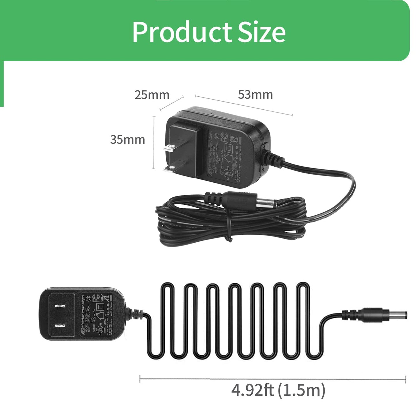 Security-01 AC to DC 6V 1A Power Supply Adapter,Plug 5.5mm x 2.1mm,UL Listed(Pack of 2)