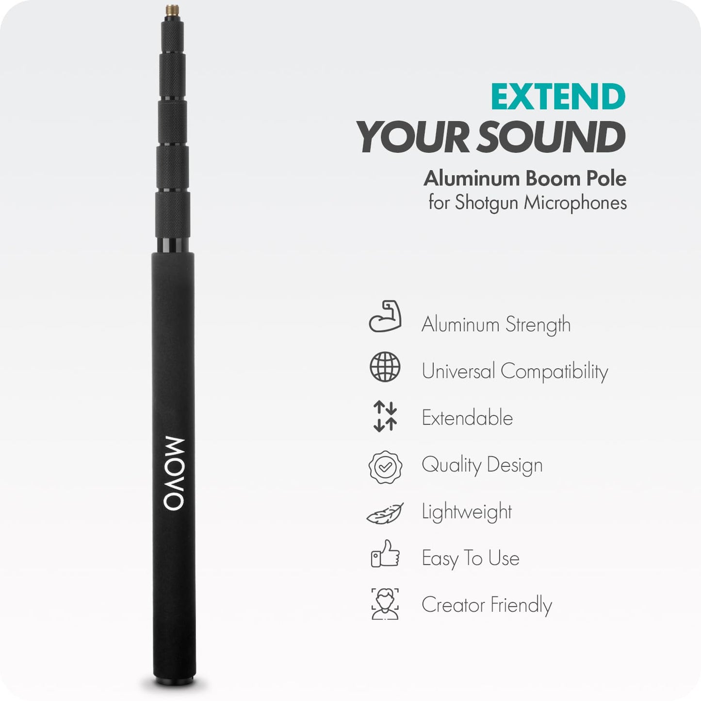 Movo CMP-15 Professional Aluminum Boom Pole for Shotgun Microphones - Compatible with Rode NTG Series, Sennheiser MKE600, Audio-Technica AT875R & More