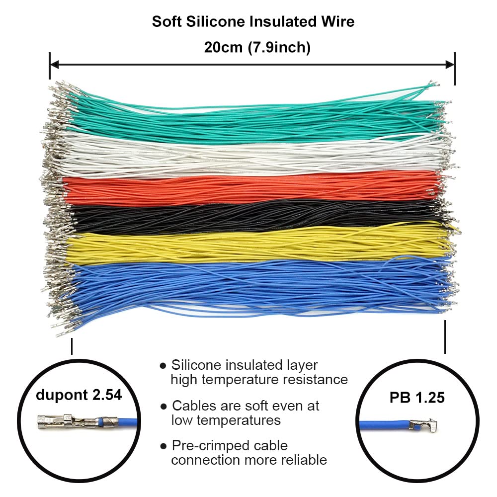 PB1.25 to Dupont 2.54mm Connectors and Cables Kit Compatible with Molex PicoBlade 1.25mm Pitch Connectors 20cm Wires