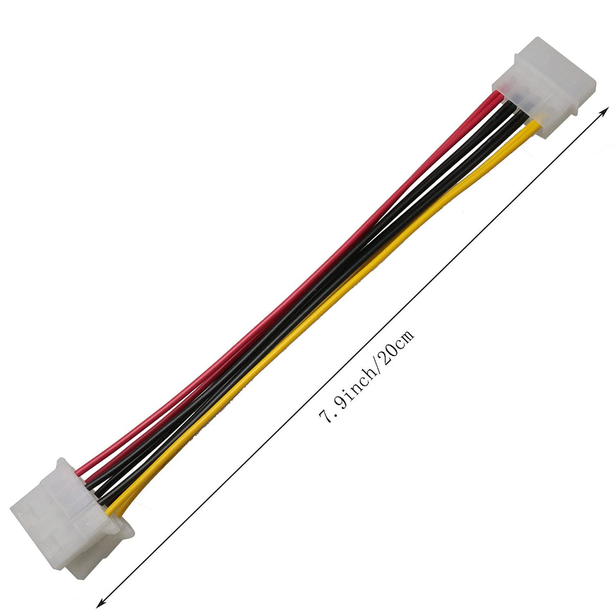 SJZBIN 4 Pin Y-Splitter IDE Extension Adapter 2PCS 20cm/7.9inch 4-Pin Molex Male to Dual Female D-Type Power Cables for Computer Hard Disk and Cooling