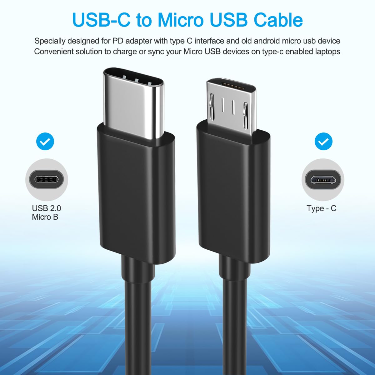 USB C to Micro USB Cable,Type C to Micro USB Charger Compatible with Samsung Galaxy S4/S7 for MacBook Pro Air,Fire Tablets,TV Stick,Short USBC Adapter