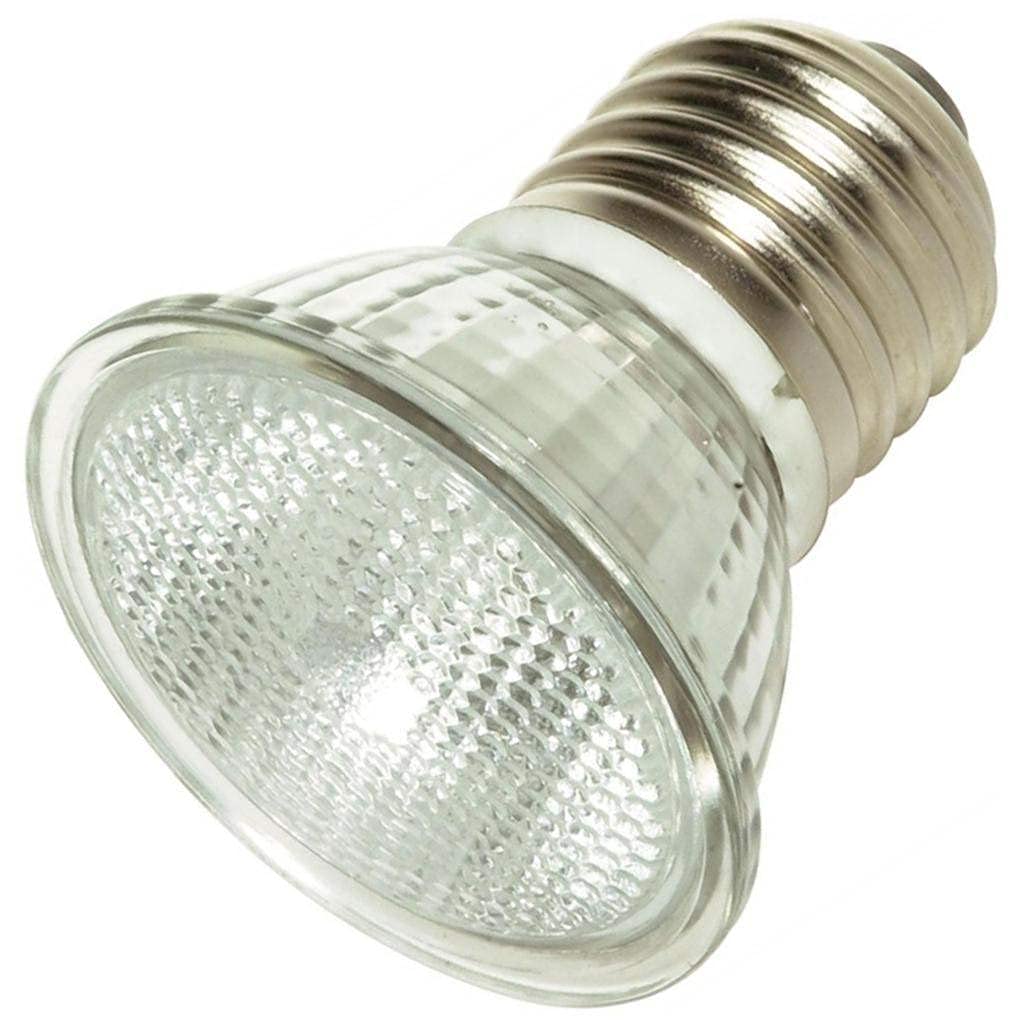 Satco S4624 35 Watt MR16 Short Neck Halogen Medium Base 120 Volt Clear FL 36 Beam Pattern No Harmful Ultraviolet Rays Light Bulb, With Lens, Clear