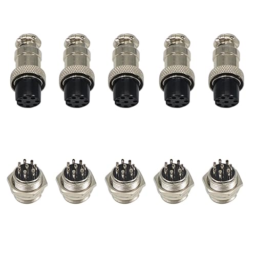 Aviation Plug Connector GX16 8 Pin Panel Metal Mount Circular Aviation Connector Adapter Male Female Plug Socket, Pack of 5 Pairs