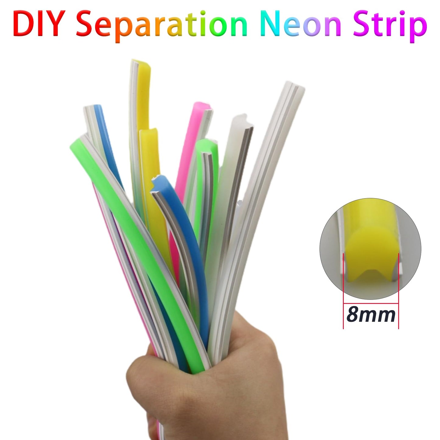 Floatlive 16.4ft Silicone LED Strip Channel Diffuser, Flexible Waterproof Neon Rope Strip Light Tube for 8mm LED Strip Lights, for Neon Rope DIY Wall