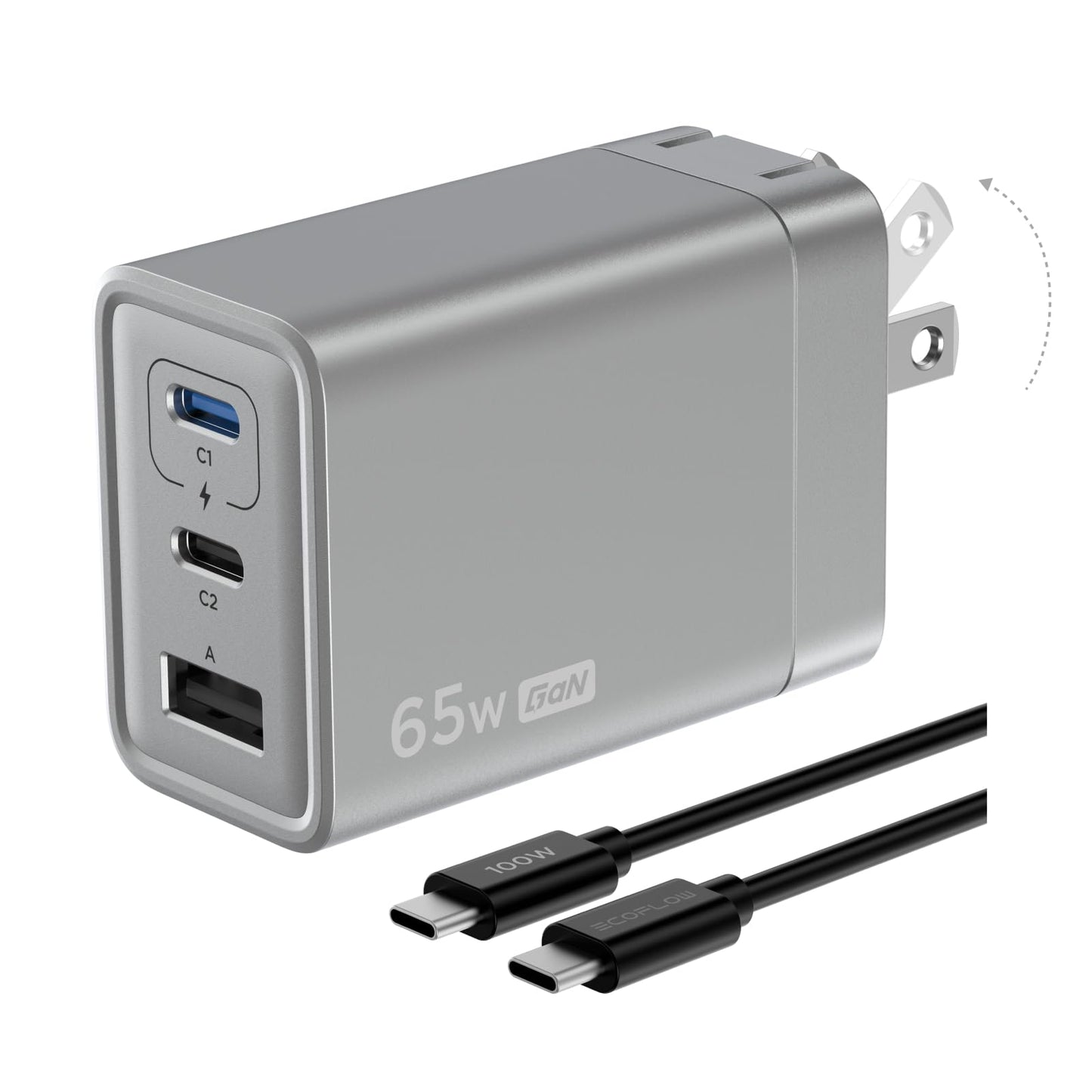 EF ECOFLOW USB C Charger, Rapid 65W GaN Type C Charging Block with Foldable Plug, Fast Wall Charger Compatible with iPhone 15/14/13, Galaxy, Pixel 4