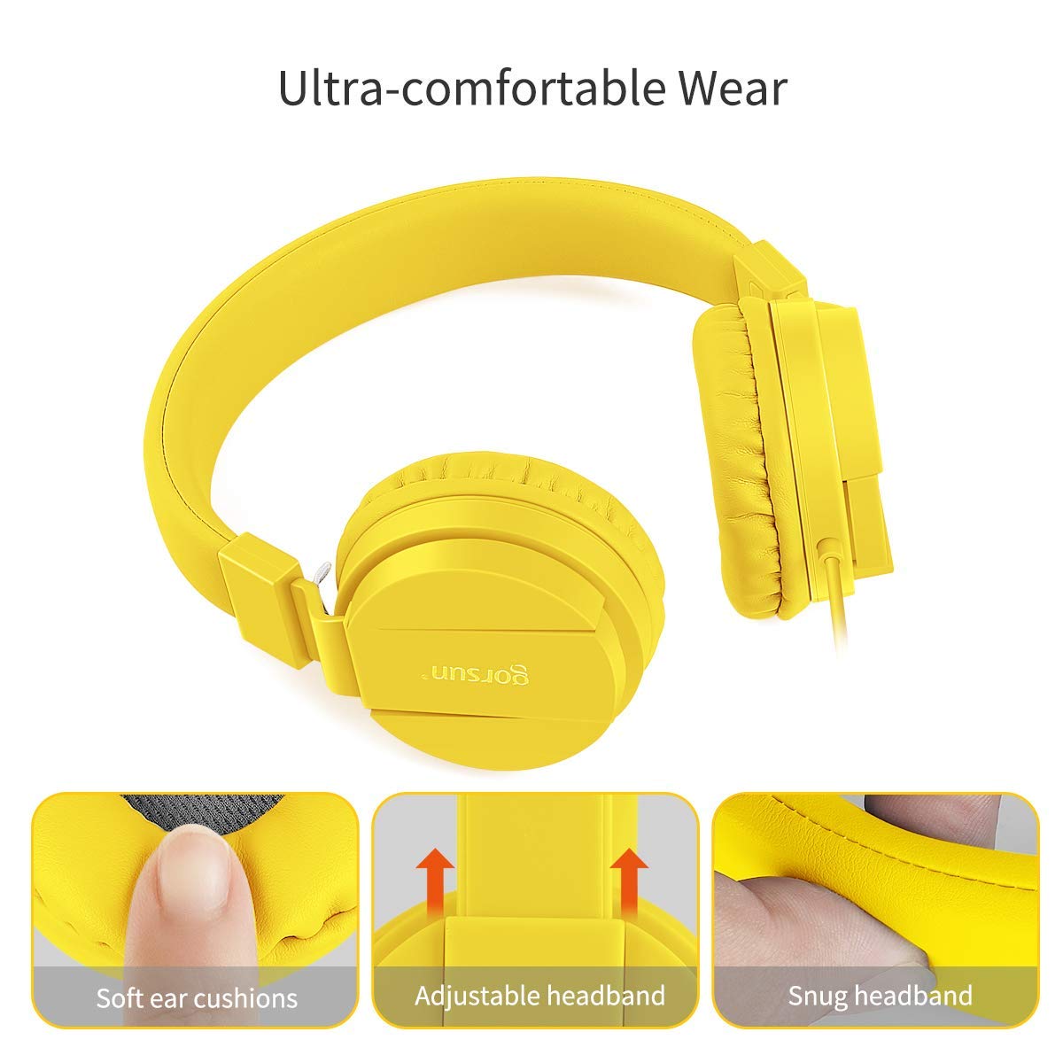 gorsun Kids Headphones, Lightweight Stereo Wired Toddler Headphones, Adjustable Headband Children's Headset for Smartphones Computer Pad…