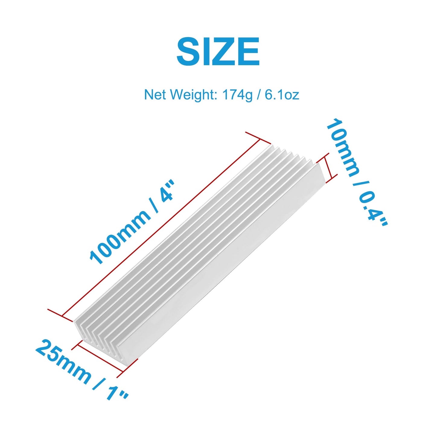 uxcell 5 Pcs Aluminum Heat Sink, Silver Tone Aluminium Radiator Heatsink Cooling Fins Cooler for Led Amplifier Transistor IC Module, 100x25x10mm/4 x1