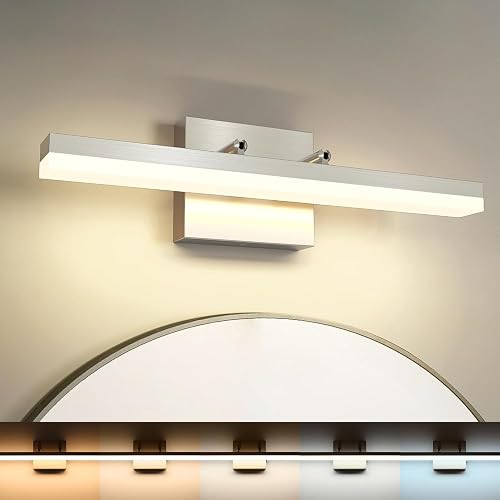 7Degobii Brushed Nickel Vanity Lights - Dimmable 5CCT Bathroom Lighting Fixtures Over Mirror, Adjustable Angle Wall Light, 15.75" Long 12W LED Bar