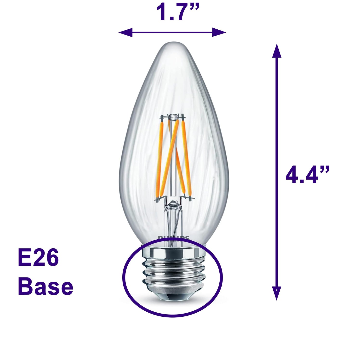 Philips LED Clear Dimmable, Warm Glow Effect F15 Filament Light Bulb - EyeComfort Flicker Free - 5.5W = 60W - 500 Lumen - Soft White (2700K) - E26